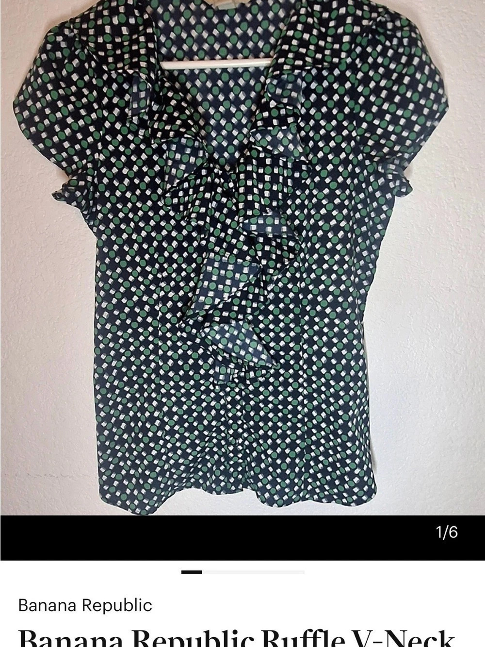 Banana Republic Ruffle V-Neck Blouse Geometric  - Size Medium